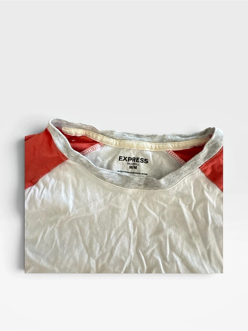 Express Baseball Tee Color Block Raglan Tee White & Red Medium - Picture 3 of 3